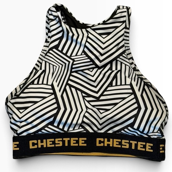 Chestee Other - Chestee Padded Collar Weightlifting Sports Bra Geometric Black White Gold XS\S